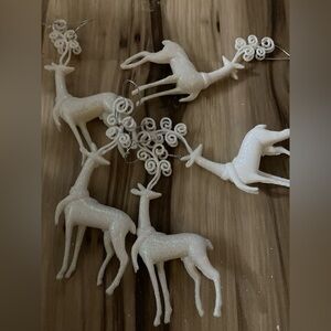 Christmas Ornament Plastic White Glitter Raindeer Set Of 5